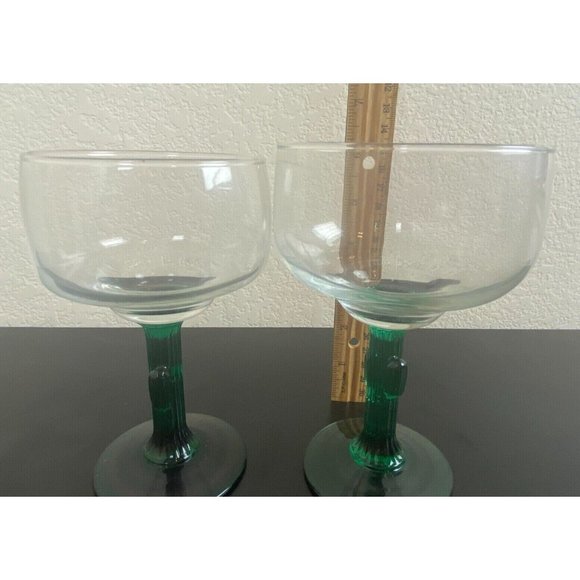 Cactus Stem Margarita Glasses Green 6" Tall Set of 2 Libbey Cocktail Glasses - Picture 5 of 5